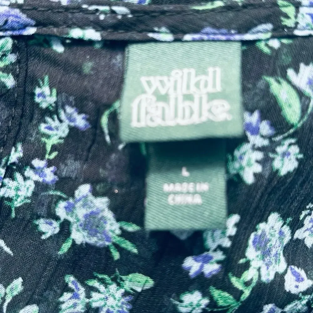 Wild Fable Boho Dress Blue Floral Button Front Semi-Sheer Woman’s Size Large